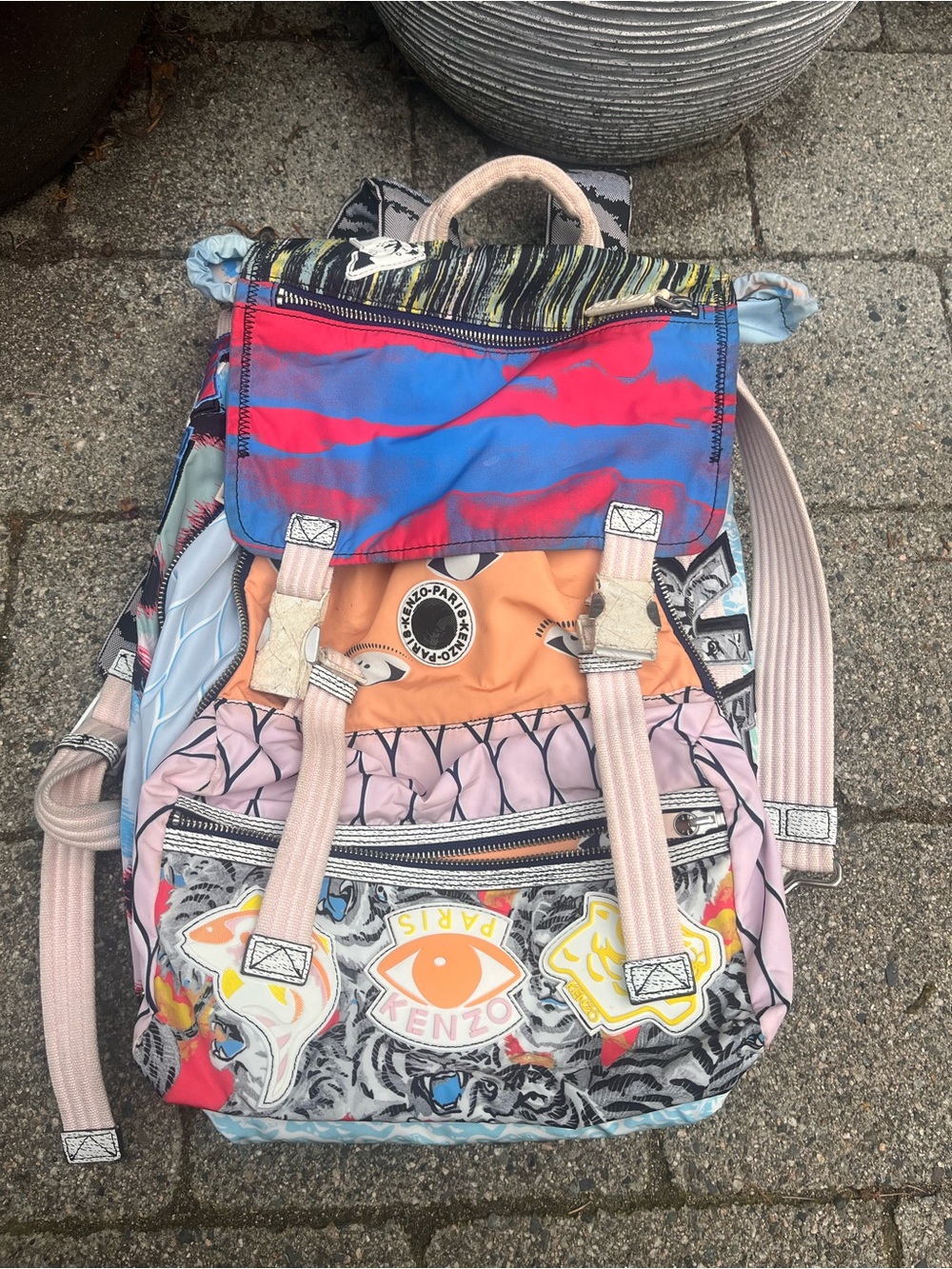 Kenzo Multicolor Graphic Canvas Backpack - Pink & Blue